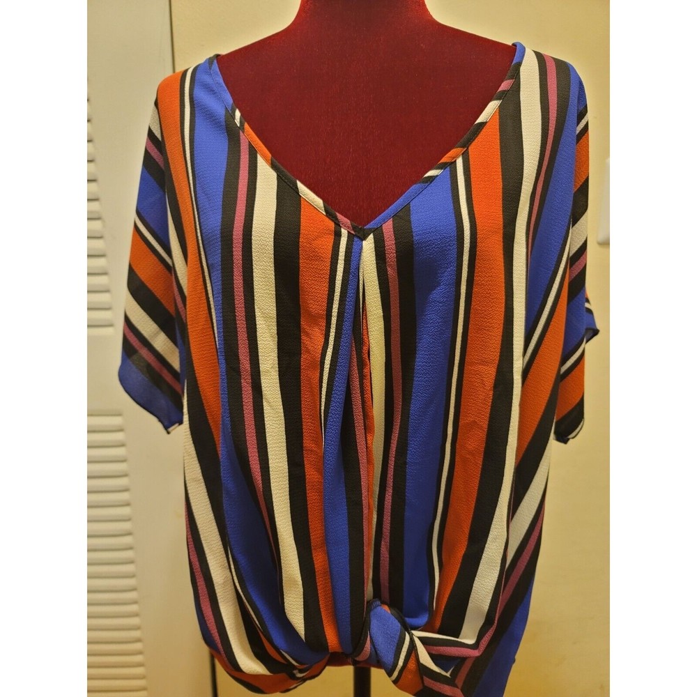 New Haute Fox Women Plus Size 3X Striped Shirt Blouse Top 3XL Multi Color